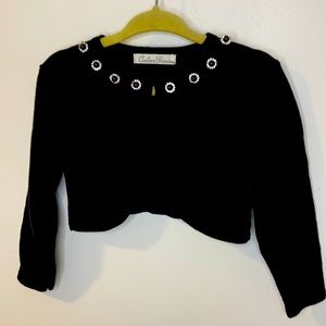 Capture Princess Cropped Cardigan / Shrug with Rhinestone & Black Pearl Accents